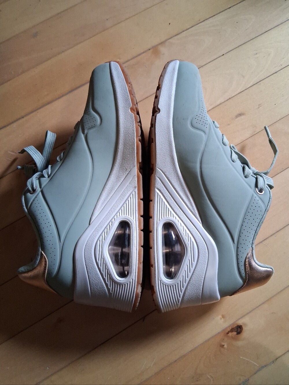 Skechers Sage Green Sneakers with Bronze Heel Accents